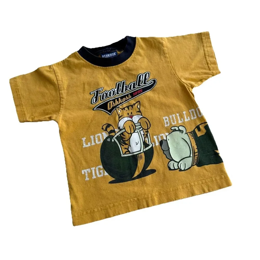 Vintage Y2K Oshkosh Toddler Boy Football Shirt Lion Tiger Bulldog Sz 18M USA
